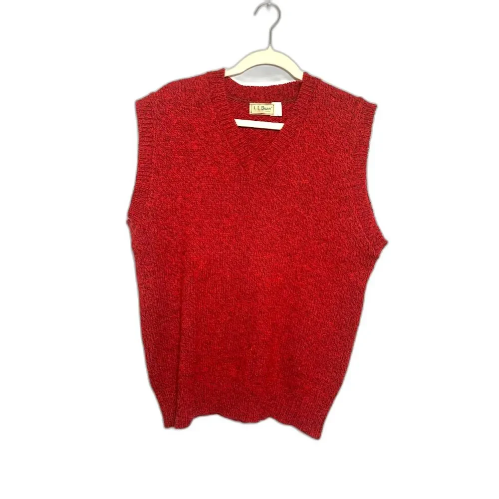LL Bean Sweater Vest Men's Size Large Red Pullover Grandpa Wool Holiday Gorpcore